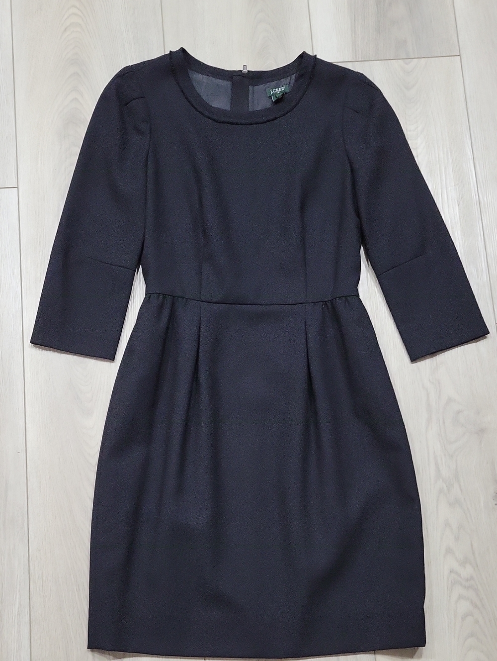 J. Crew Dark Navy Midi Sheath Dress with 3/4 Sleeves